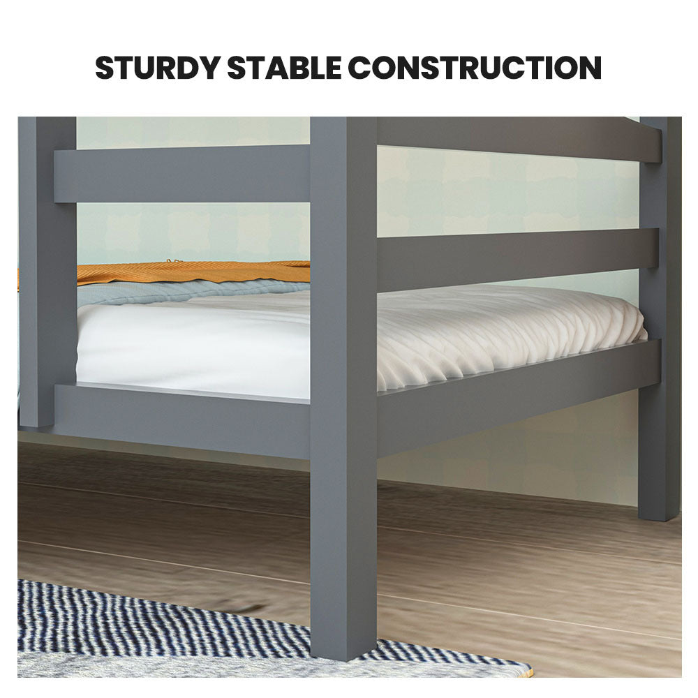 Single Size Slumber Bunk Bed Frame Wooden Children Timber PIne Wood Loft Kids Bedroom Furniture