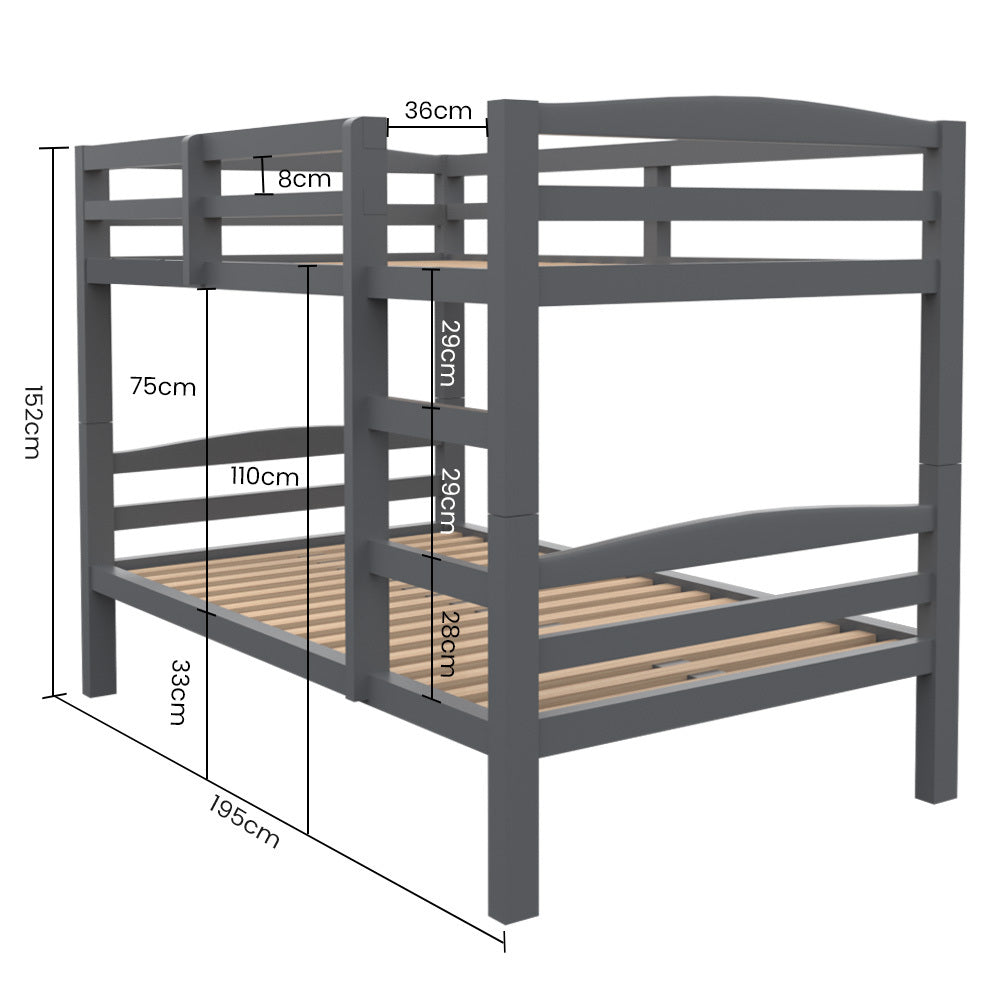 Single Size Slumber Bunk Bed Frame Wooden Children Timber PIne Wood Loft Kids Bedroom Furniture