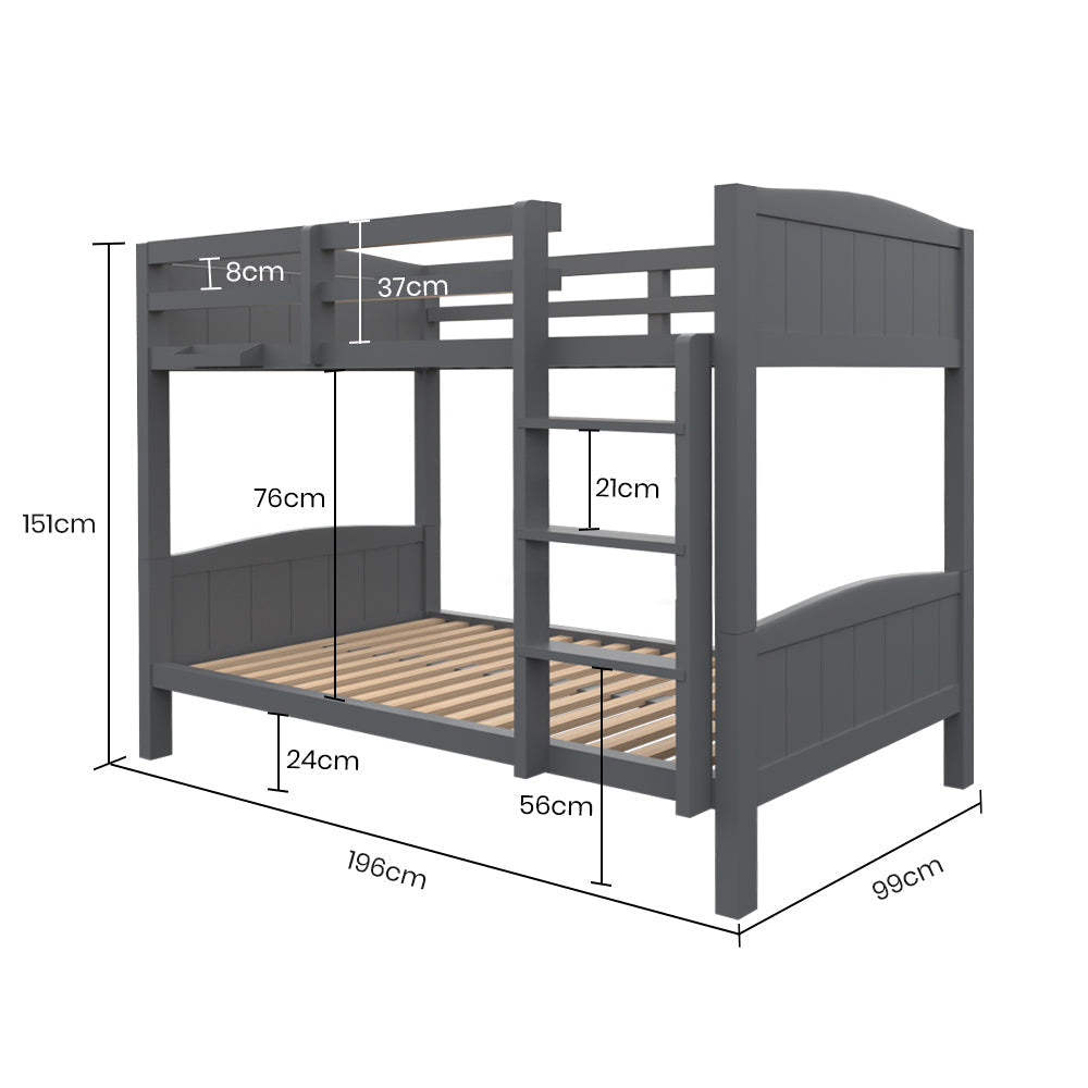 Single Size Slumber Bunk Bed Frame Wooden Kids Timber PIne Wood Loft Children Bedroom Furniture