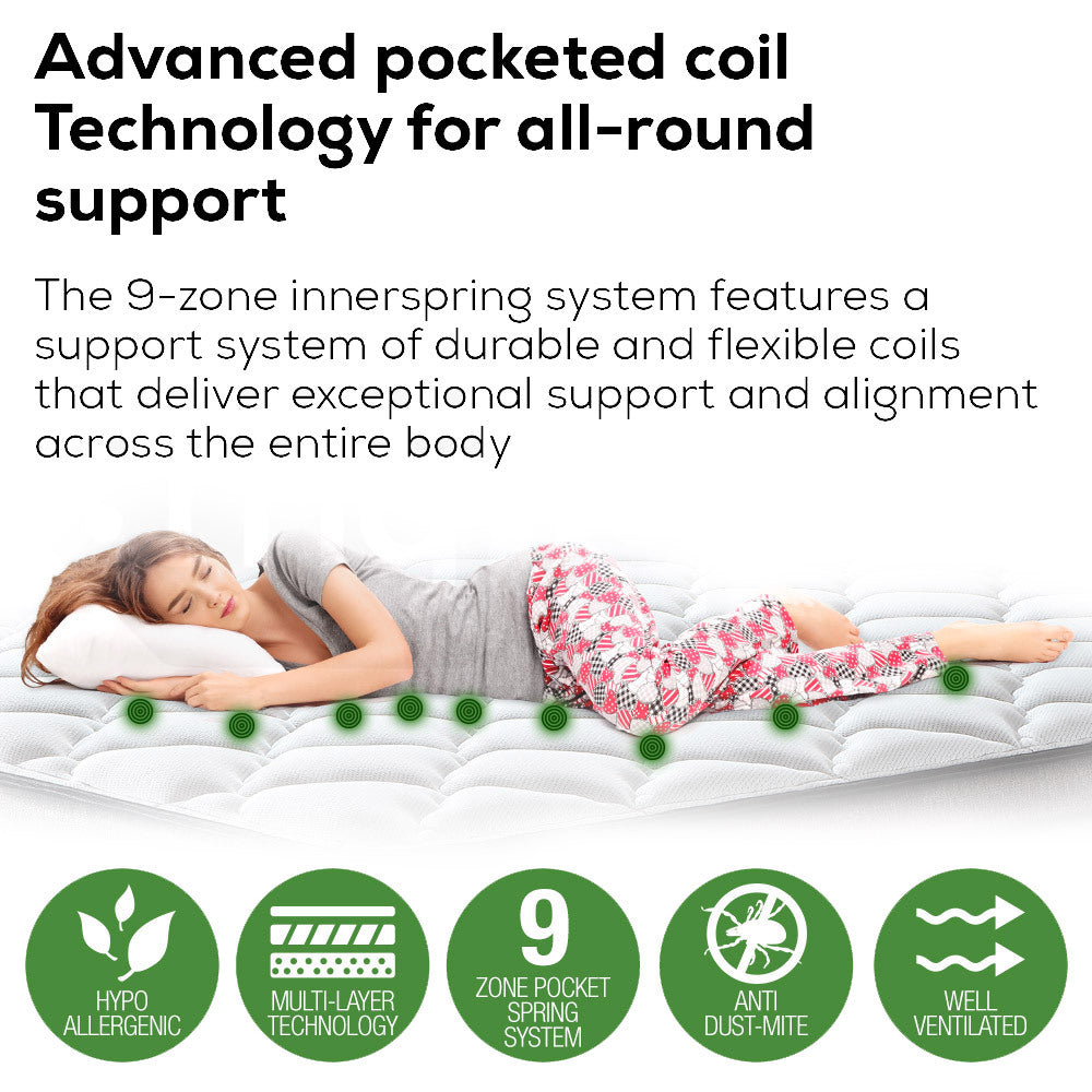 King Single Size Slumber Mattress Bed Euro Top Pocket Spring Bedding Foam 34CM