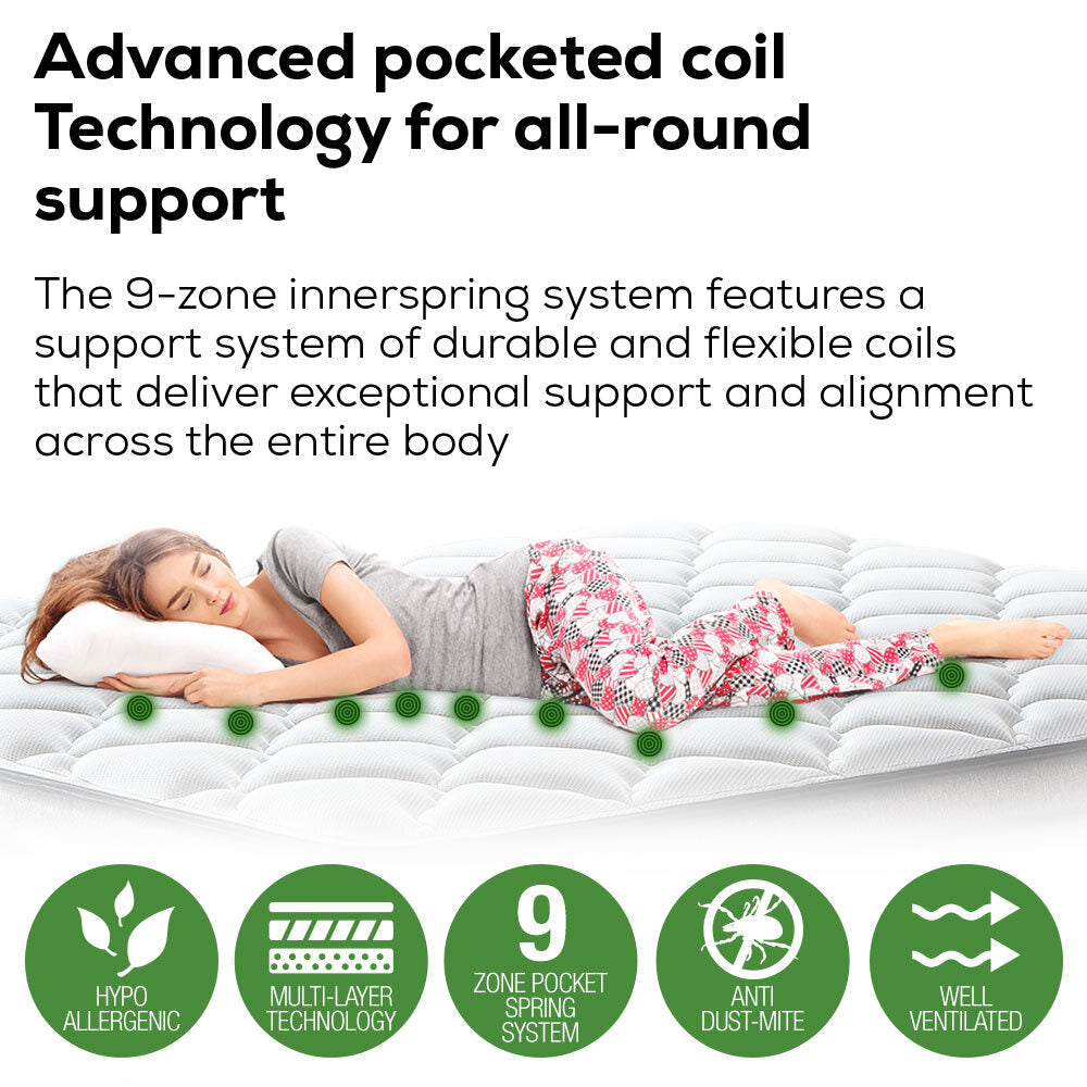 QUEEN Size Slumber Mattress Bed Euro Top Pocket Spring Bedding Firm Foam 33CM