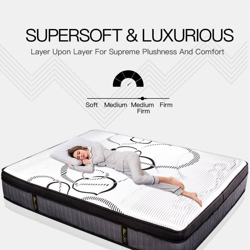 Double Size Slumber Mattress Bed Euro Top Pocket Spring Firm Bedding Foam 34CM