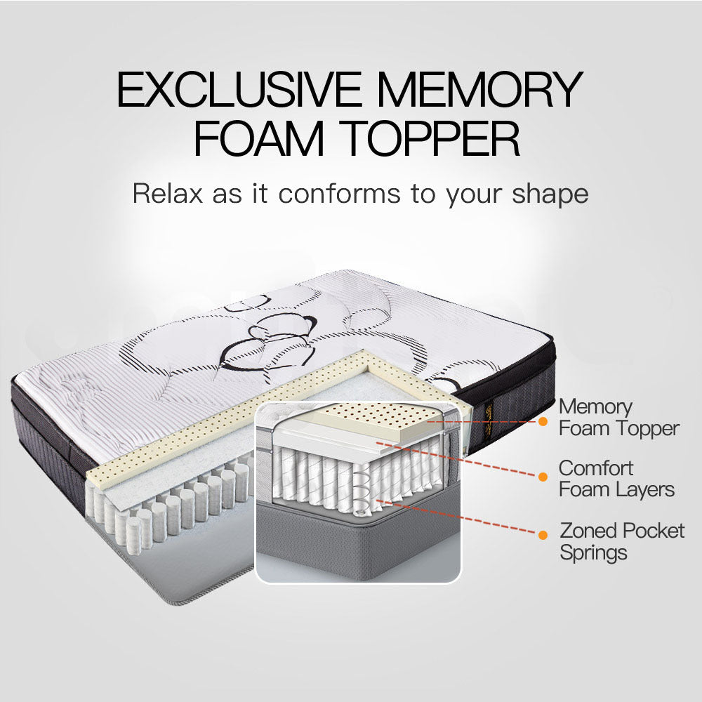 Double Size Slumber Mattress Bed Euro Top Pocket Spring Firm Bedding Foam 34CM