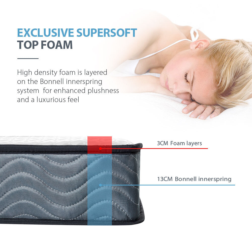 King Single Slumber Mattress Bed Size Bonnell Spring Bedding Firm Foam Top 16CM