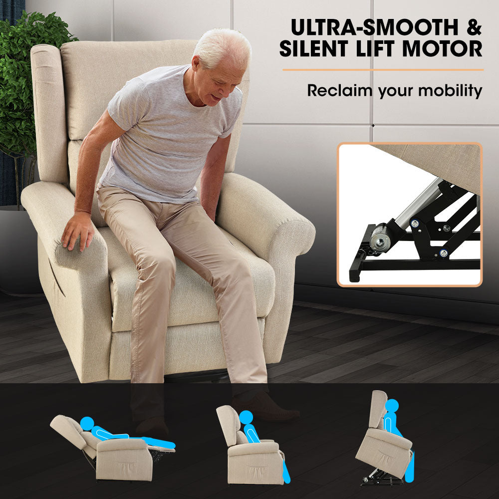 Electric Recliner Lift Heat Chair for Elderly, Massage, Heat Therapy, Aged Care, Beige
