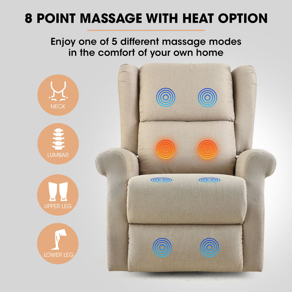 Electric Recliner Lift Heat Chair for Elderly, Massage, Heat Therapy, Aged Care, Beige