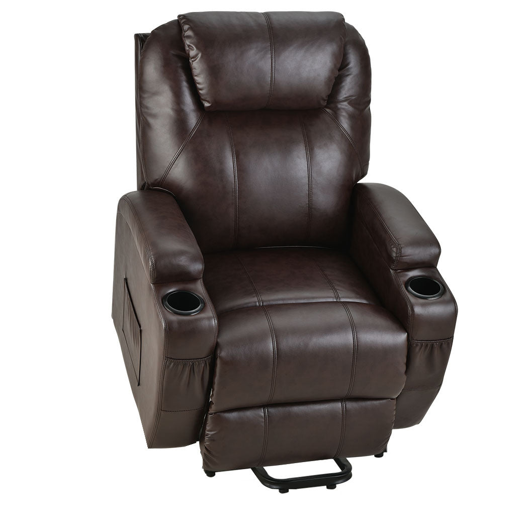 Electric Massage Lift Recliner Chair Faux Leather 8 Point Massage Heating, Dark Crimson