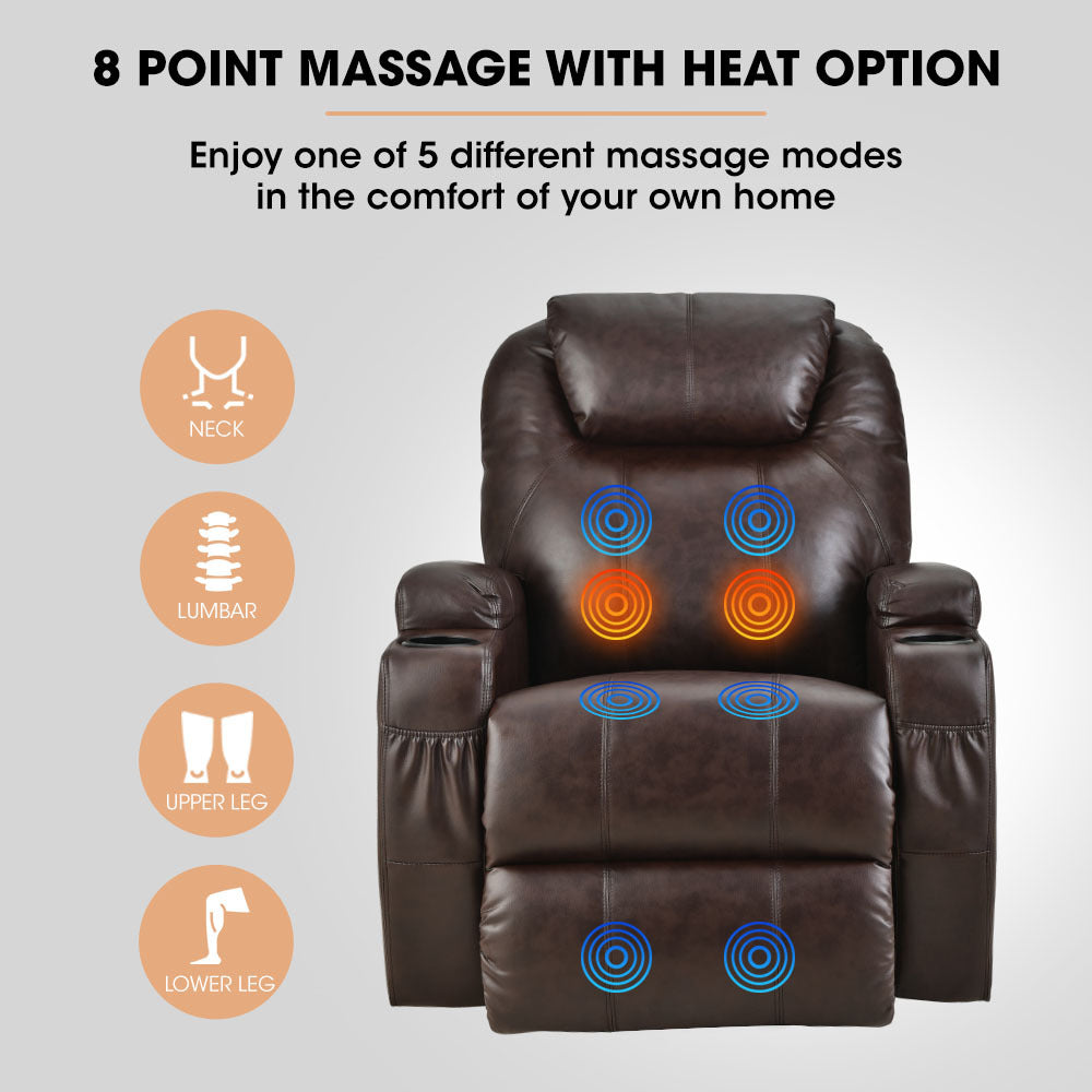 Electric Massage Lift Recliner Chair Faux Leather 8 Point Massage Heating, Dark Crimson