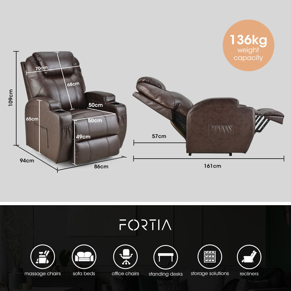 Electric Massage Lift Recliner Chair Faux Leather 8 Point Massage Heating, Dark Crimson