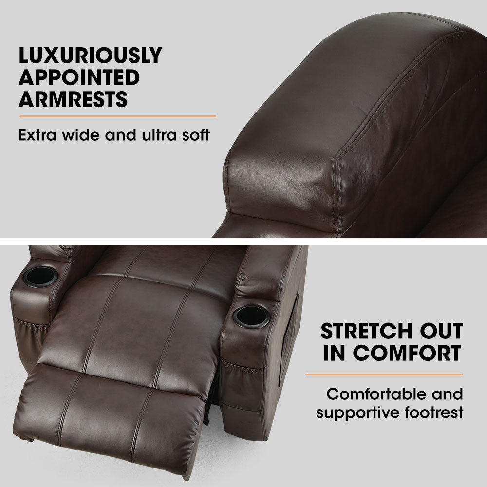 Electric Massage Lift Recliner Chair Faux Leather 8 Point Massage Heating, Dark Crimson