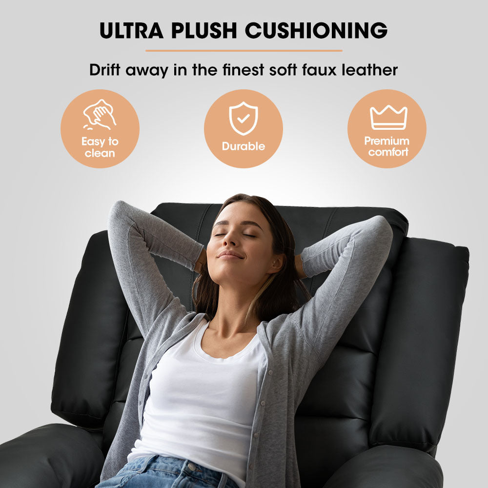 Luxury Recliner Faux Leather Chair Lounge Sofa Couch, Black