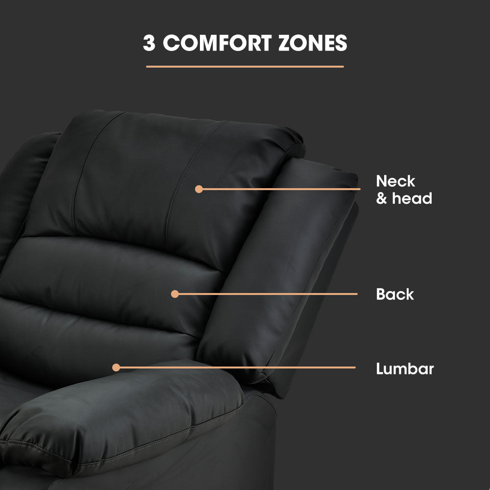 Luxury Recliner Faux Leather Chair Lounge Sofa Couch, Black