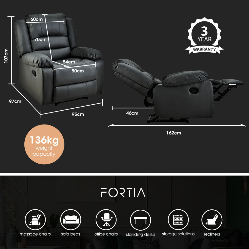 Luxury Recliner Faux Leather Chair Lounge Sofa Couch, Black