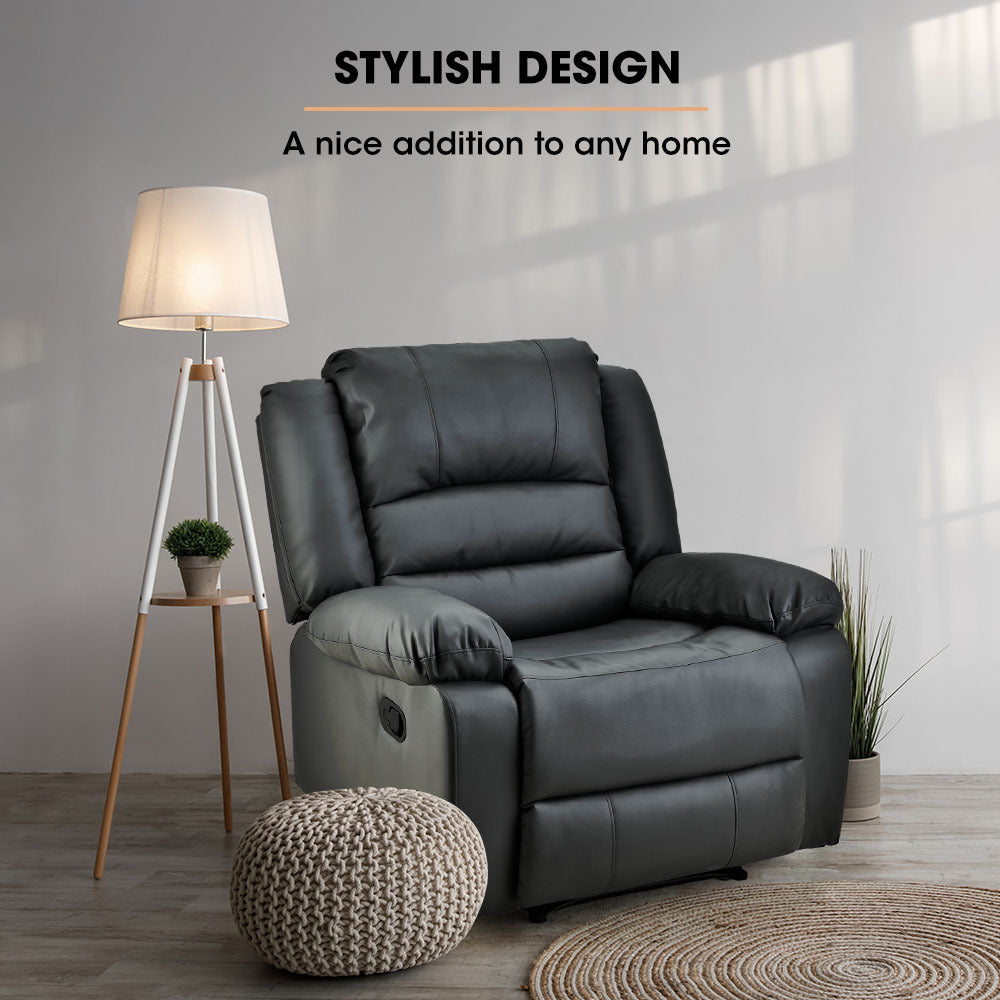 Luxury Recliner Faux Leather Chair Lounge Sofa Couch, Black