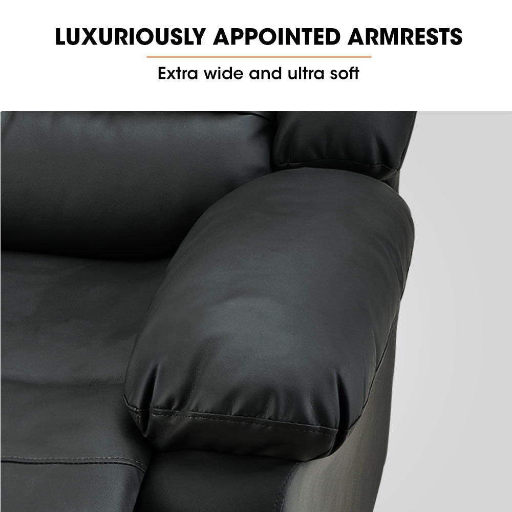 Luxury Recliner Faux Leather Chair Lounge Sofa Couch, Black