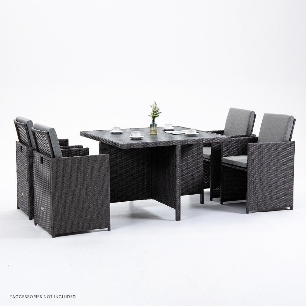 Outdoor Dining Table 5 Piece Furniture Wicker Set, Grey