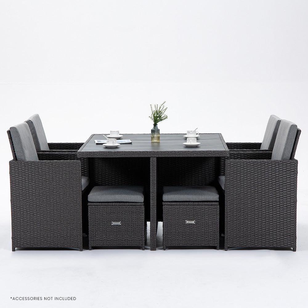 9 Piece Outdoor Dining Table Furniture Wicker Set, Grey