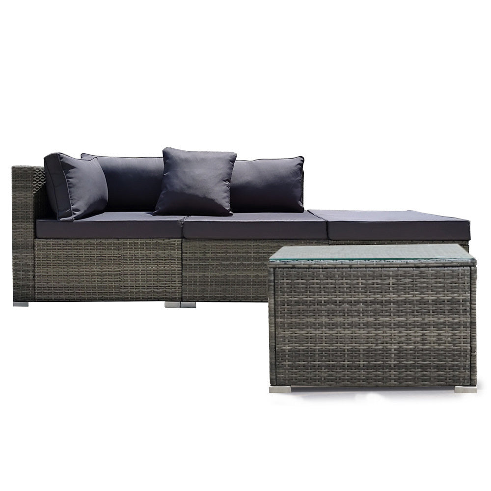 4 Piece 3 Seater Modular Outdoor Lounge Setting incl. Coffee Table, Ottoman, Grey