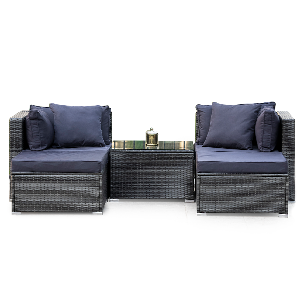 4 Seater Modular Outdoor Lounge Setting with Coffee Table, Ottomans, Grey