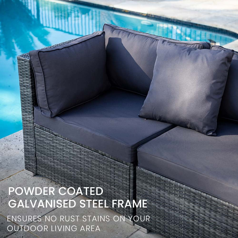 4 Seater Modular Outdoor Lounge Setting with Coffee Table, Ottomans, Grey