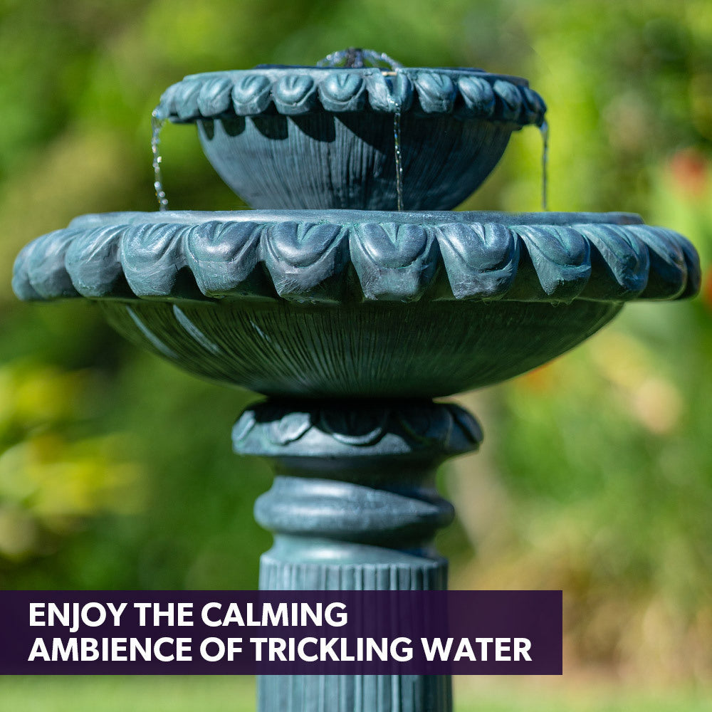 Water Fountain Solar Powered Battery Outdoor Bird Bath with LED Lights