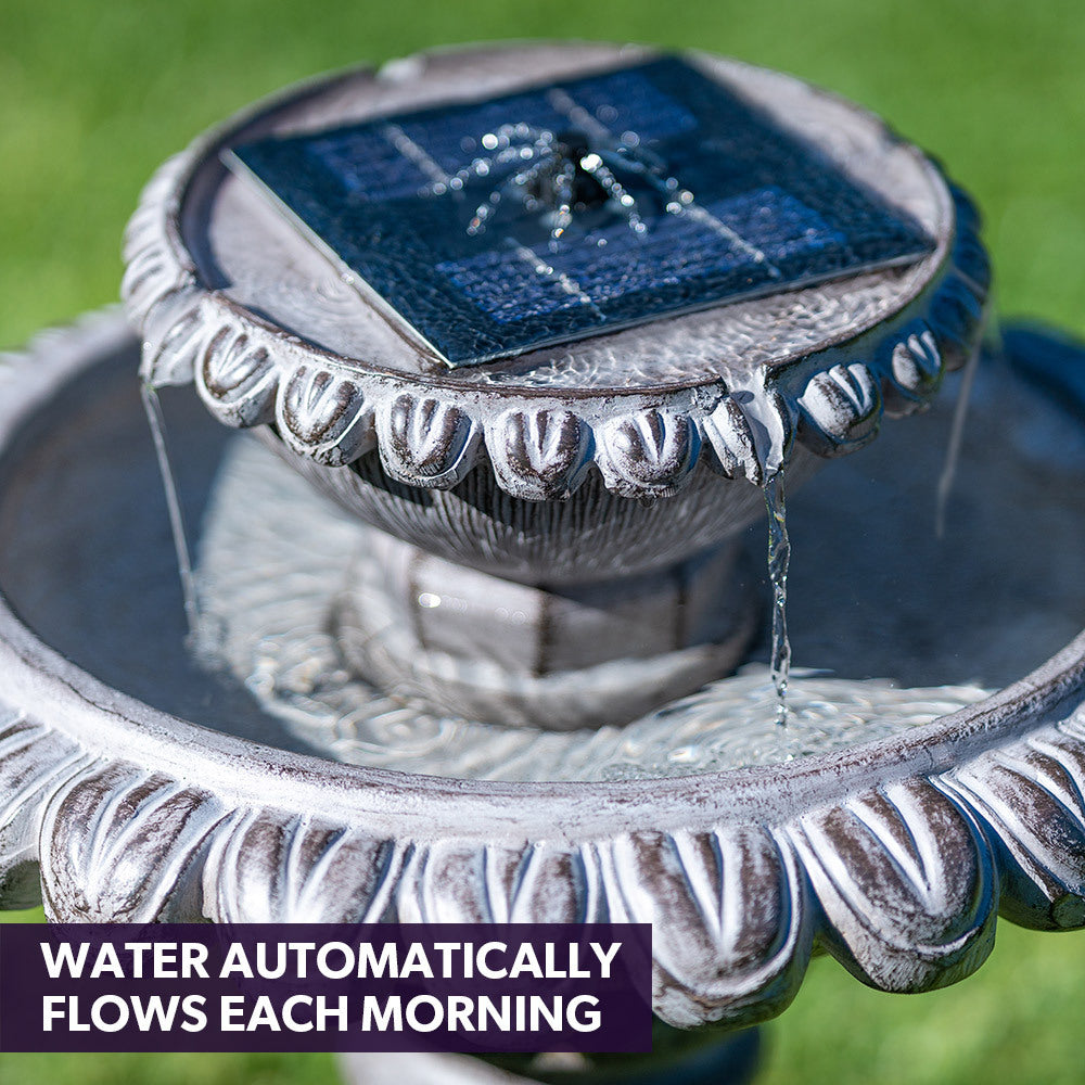Solar Powered Water Feature Fountain Bird Bath with Lighting Light Grey