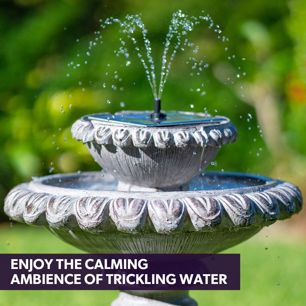 Solar Powered Water Feature Fountain Bird Bath with Lighting Light Grey