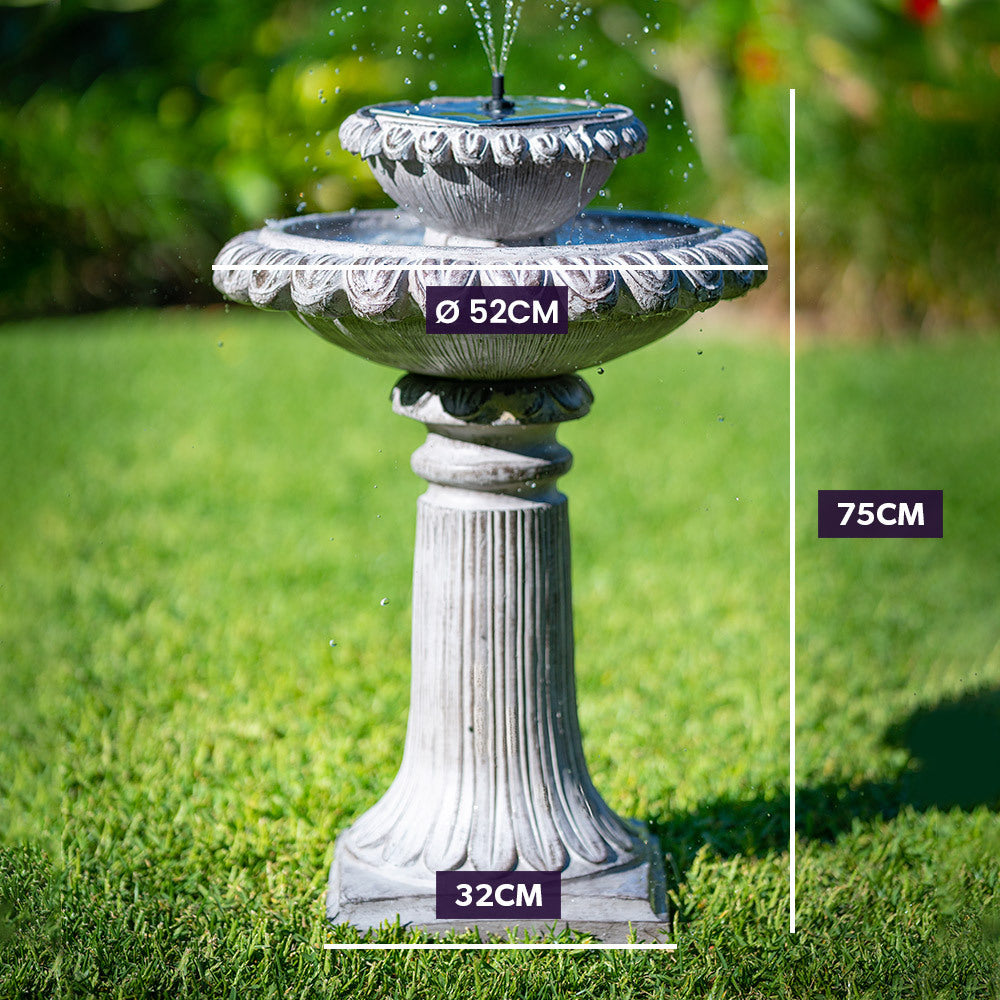 Solar Powered Water Feature Fountain Bird Bath with Lighting Light Grey