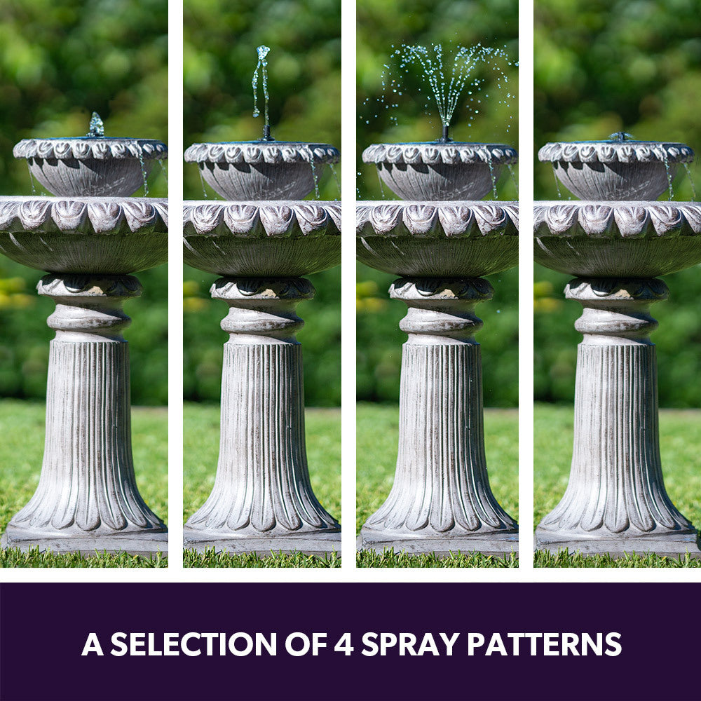 Solar Powered Water Feature Fountain Bird Bath with Lighting Light Grey
