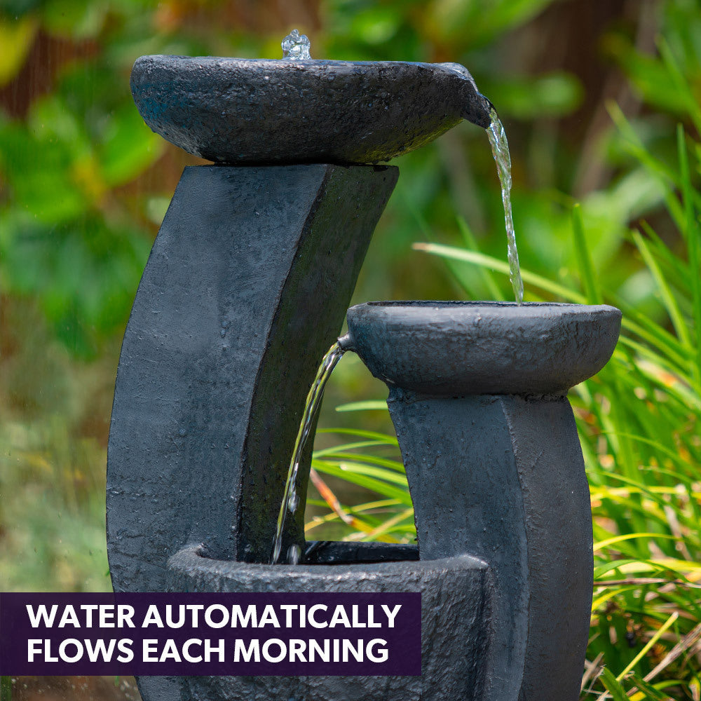 Solar Fountain Water Feature Outdoor Bird Bath with LED Lights - Charcoal