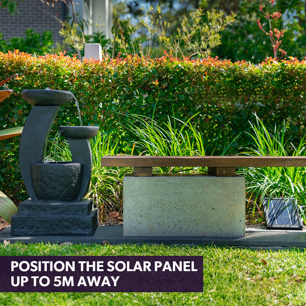 Solar Fountain Water Feature Outdoor Bird Bath with LED Lights - Charcoal