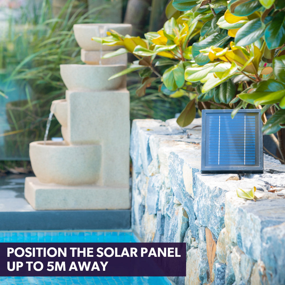 Solar Fountain Water Feature Outdoor 4 Bowl with LED Lights - Sand Colour