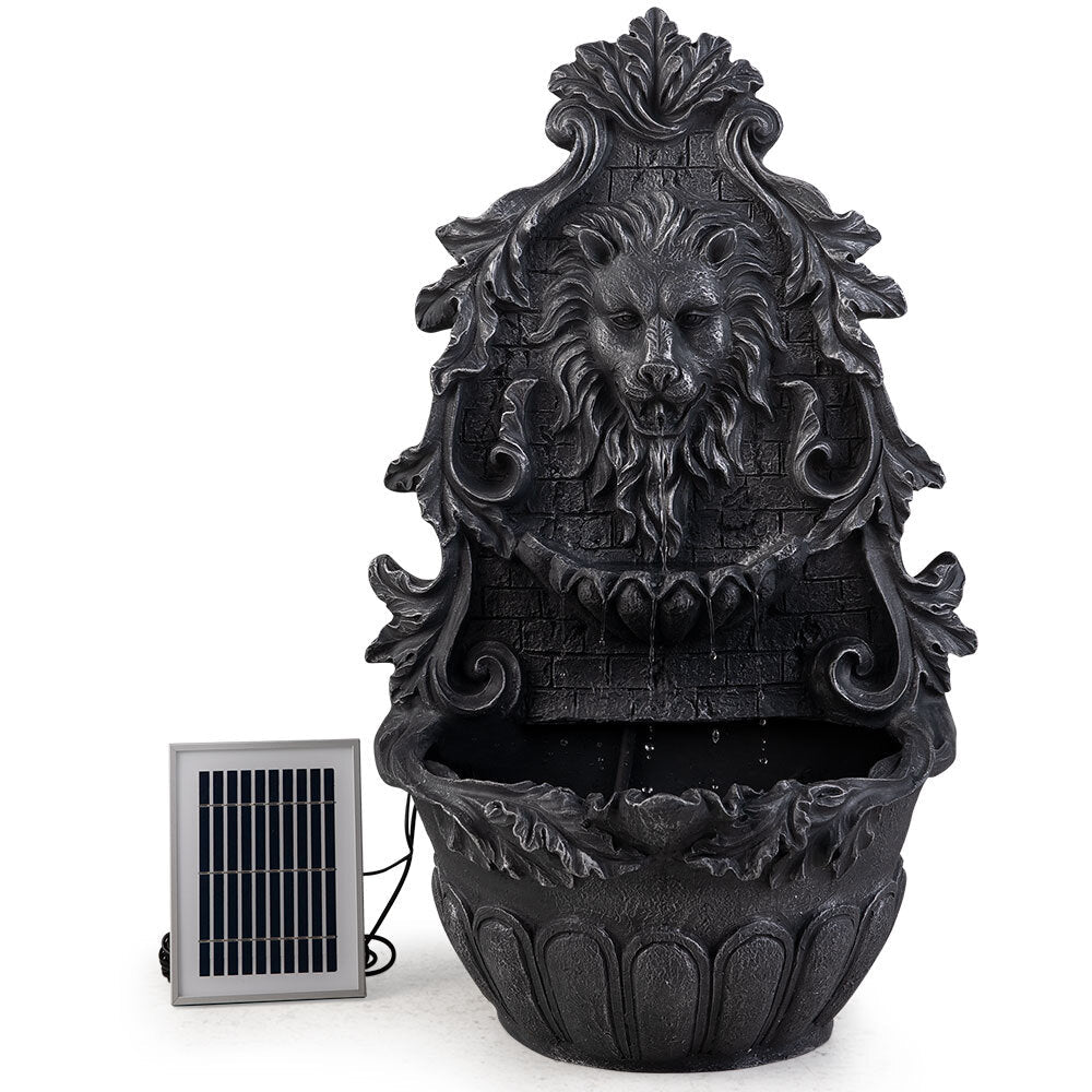 Lion Head Solar Powered Water Feature Fountain, Wall Mount or Freestanding with Lighting