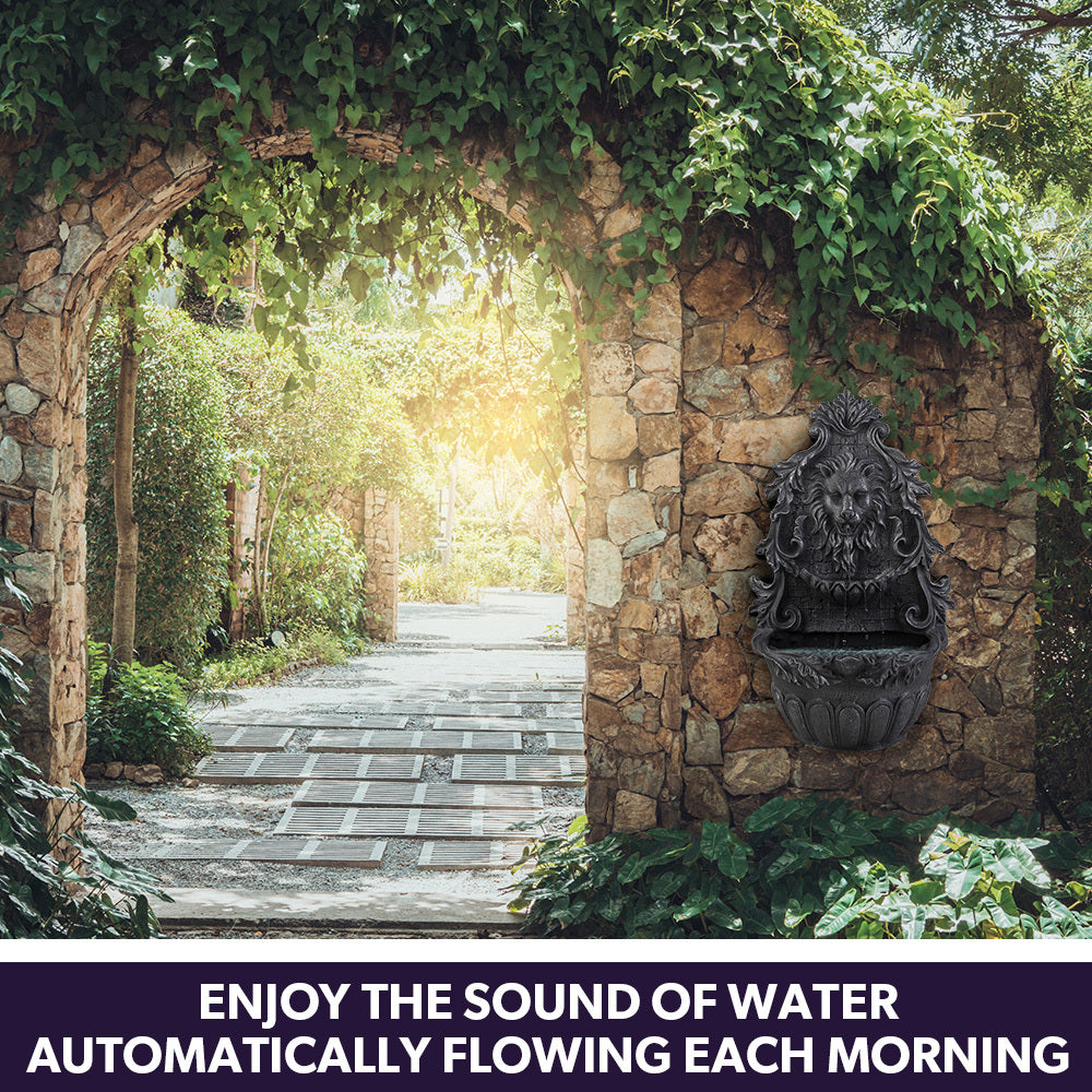 Lion Head Solar Powered Water Feature Fountain, Wall Mount or Freestanding with Lighting