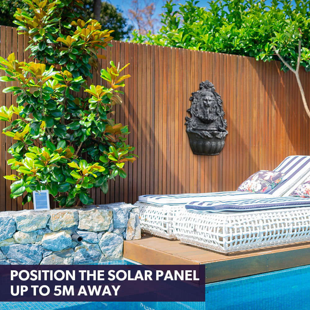 Lion Head Solar Powered Water Feature Fountain, Wall Mount or Freestanding with Lighting