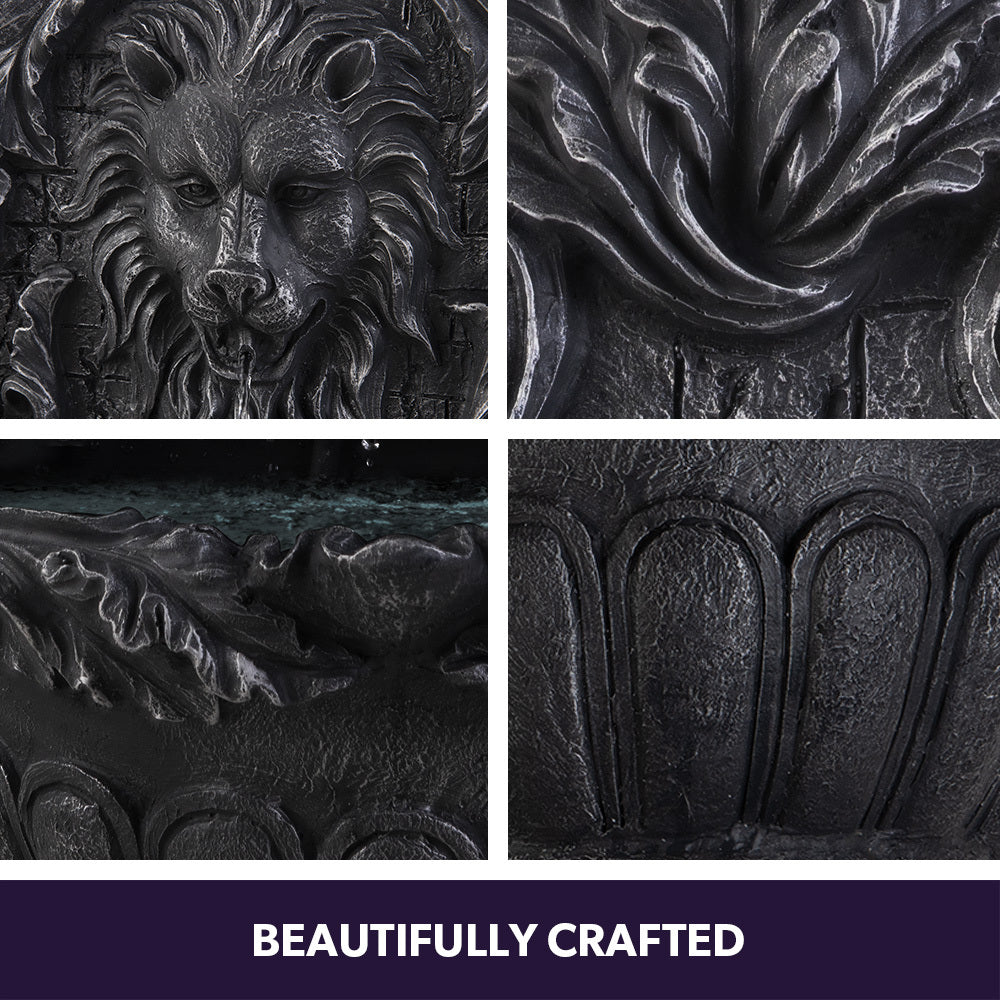 Lion Head Solar Powered Water Feature Fountain, Wall Mount or Freestanding with Lighting