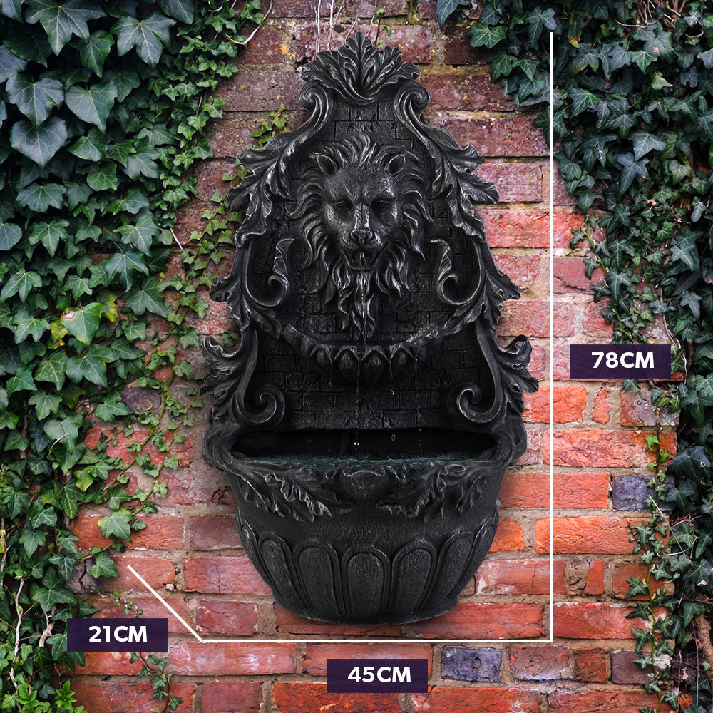 Lion Head Solar Powered Water Feature Fountain, Wall Mount or Freestanding with Lighting