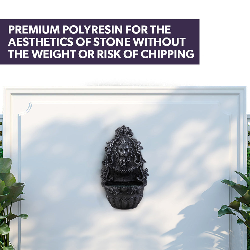 Lion Head Solar Powered Water Feature Fountain, Wall Mount or Freestanding with Lighting