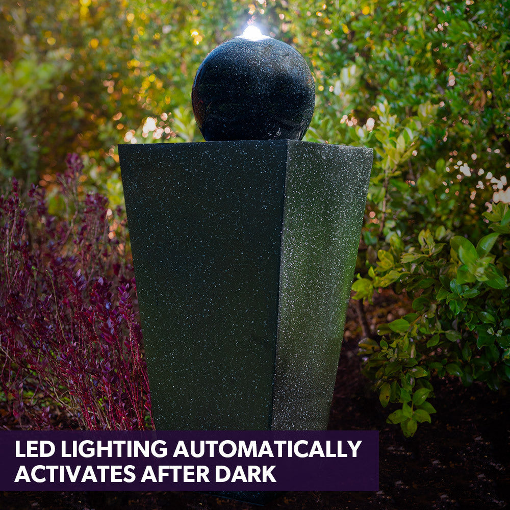Contemporary Solar Powered Water Feature Fountain with LED Lights - Dark Grey