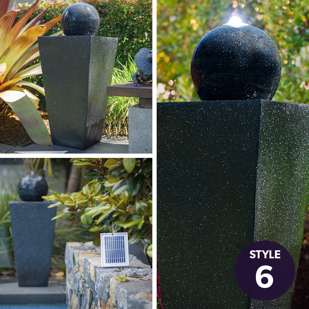 Contemporary Solar Powered Water Feature Fountain with LED Lights - Dark Grey