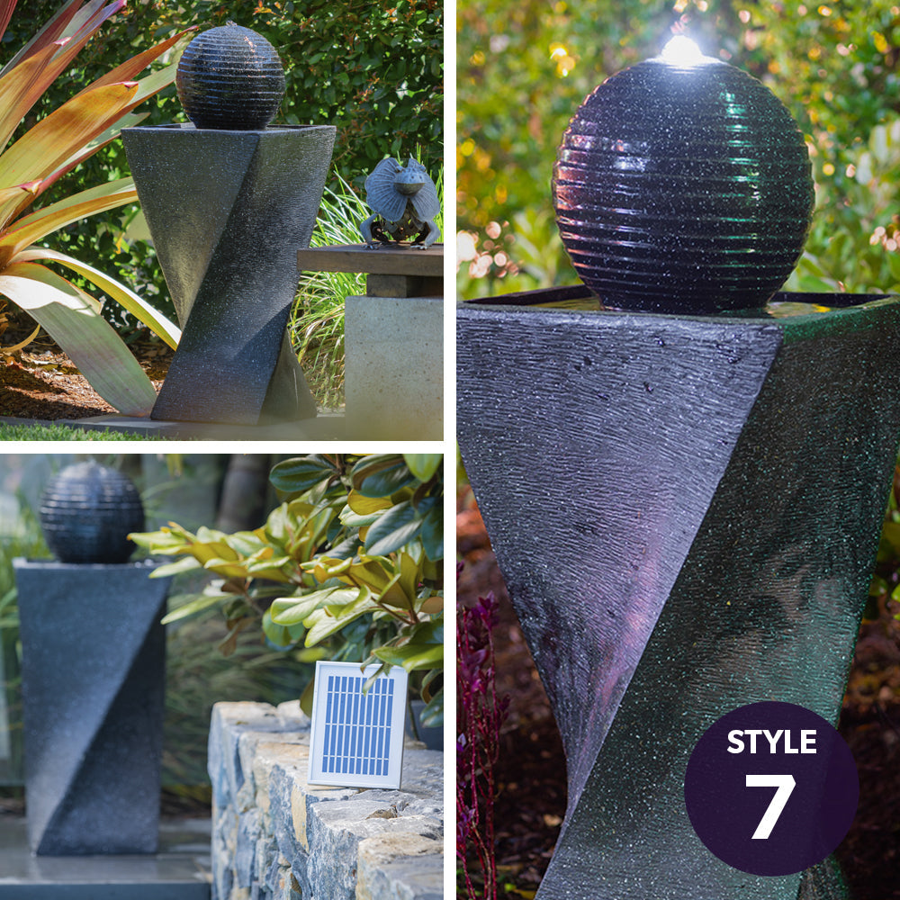 Contemporary Solar Powered Water Feature Fountain with LED Lights - Dark Grey