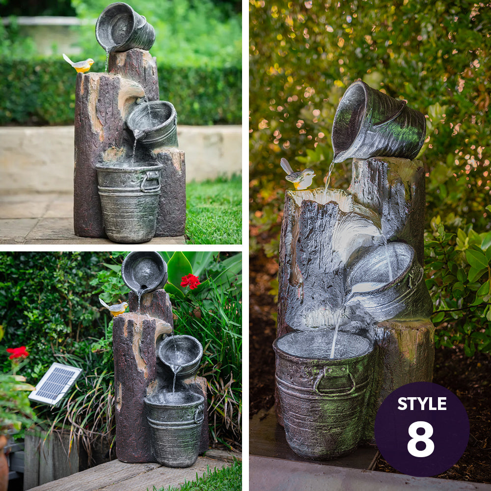 Contemporary Solar Powered Water Feature Fountain with LED Lights - Dark Grey