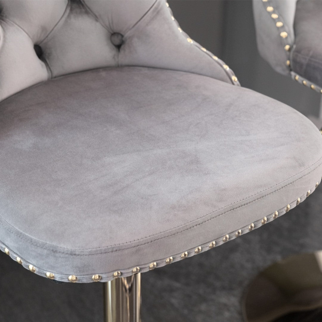 2x Height Adjustable Velvet Swivel Bar Stools