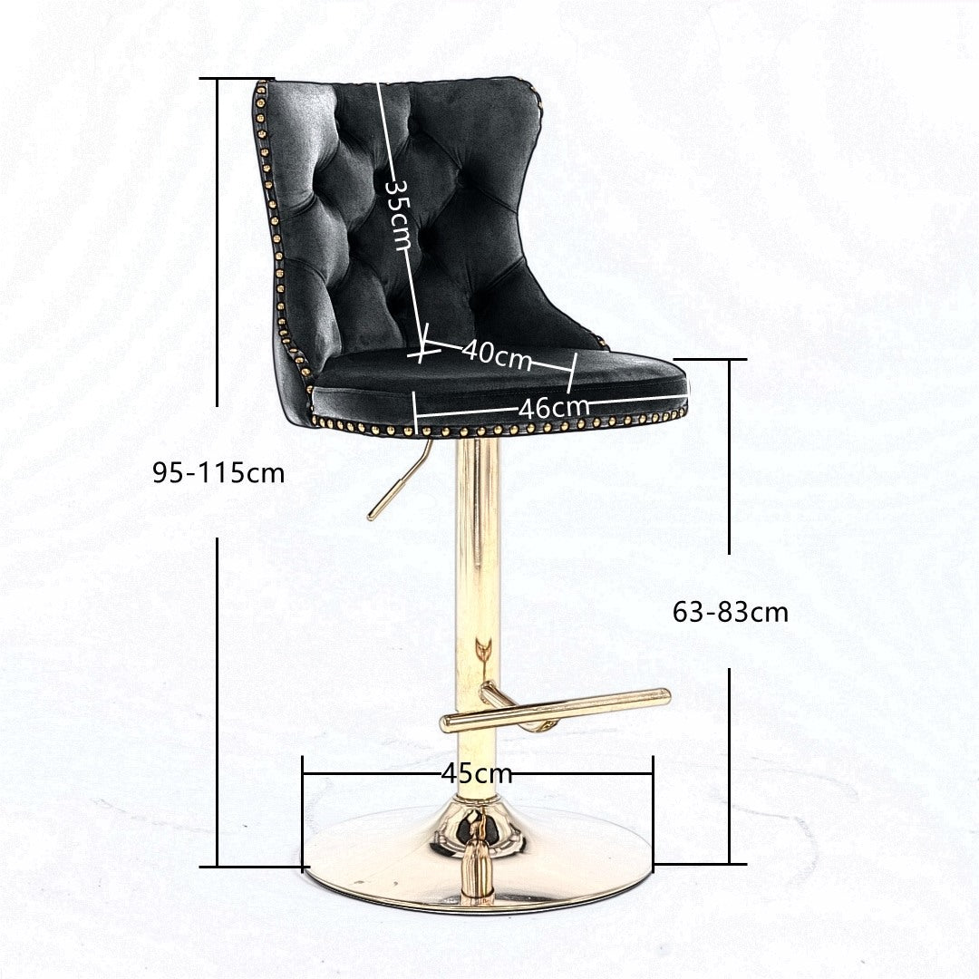 2x Height Adjustable Velvet Swivel Bar Stools
