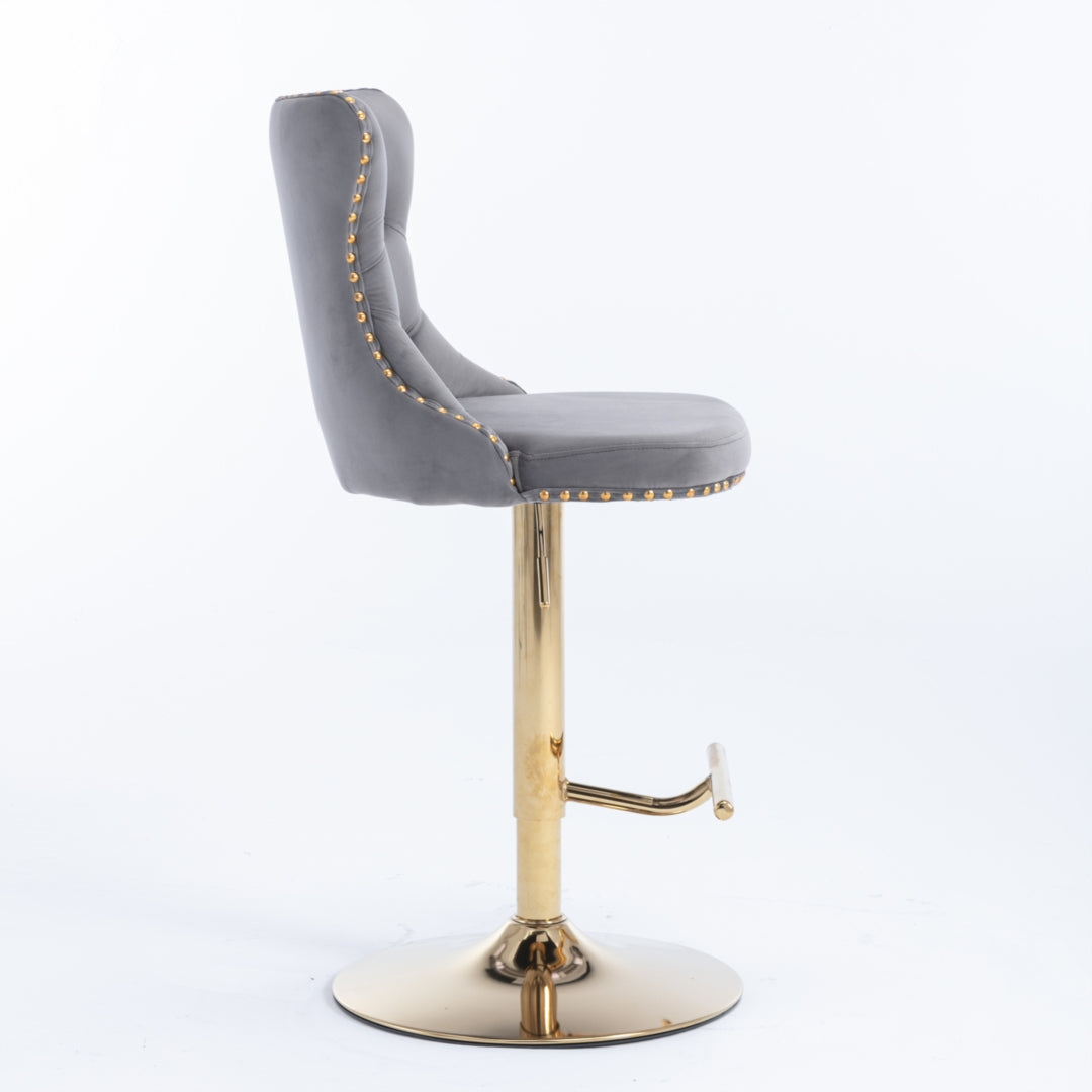 2x Height Adjustable Velvet Swivel Bar Stools