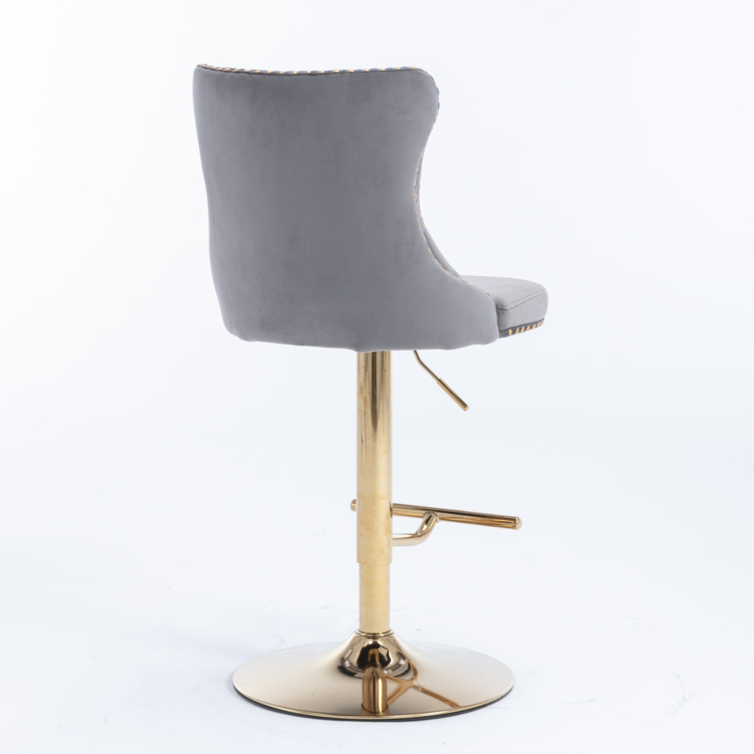 2x Height Adjustable Velvet Swivel Bar Stools