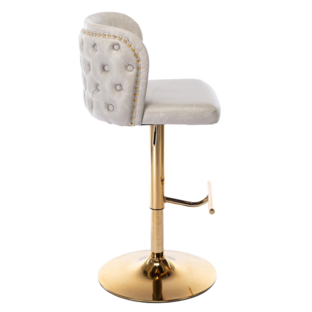 2x  Vintage Leather Golden Base Swivel Bar Stools- Beige