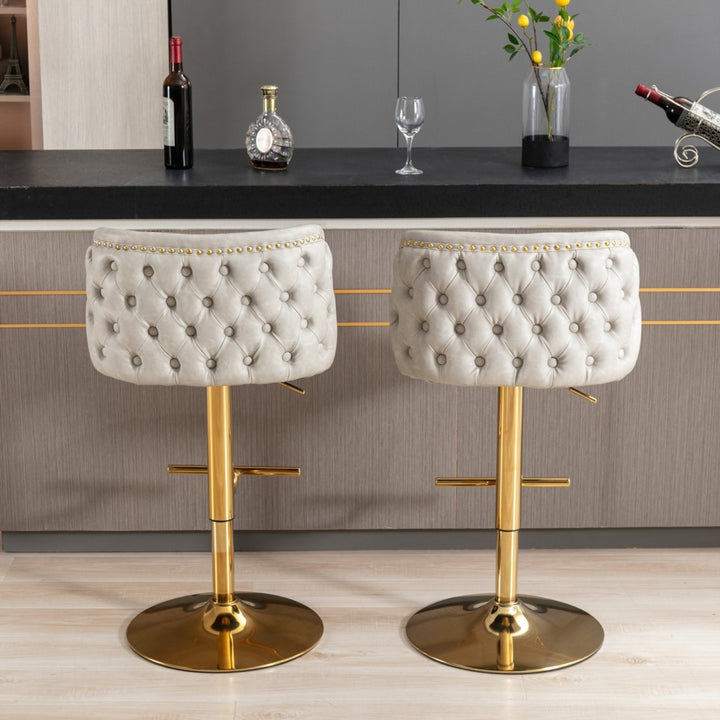 2x  Vintage Leather Golden Base Swivel Bar Stools- Beige