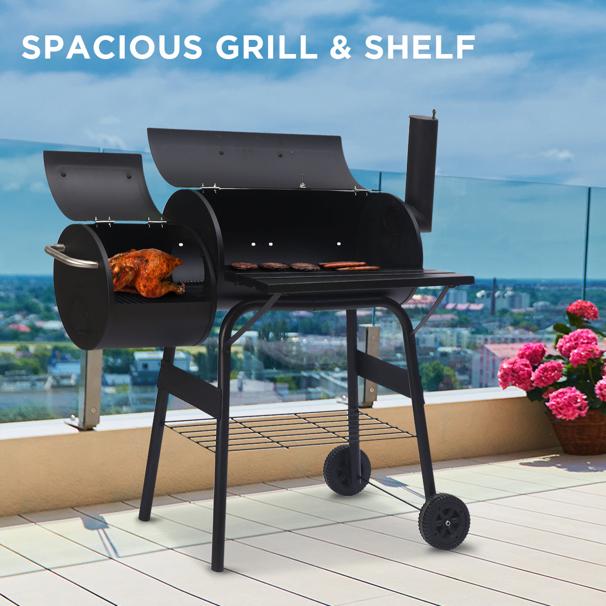 Coolaroo 2-in-1 Outdoor Barbecue Grill & Offset Smoker