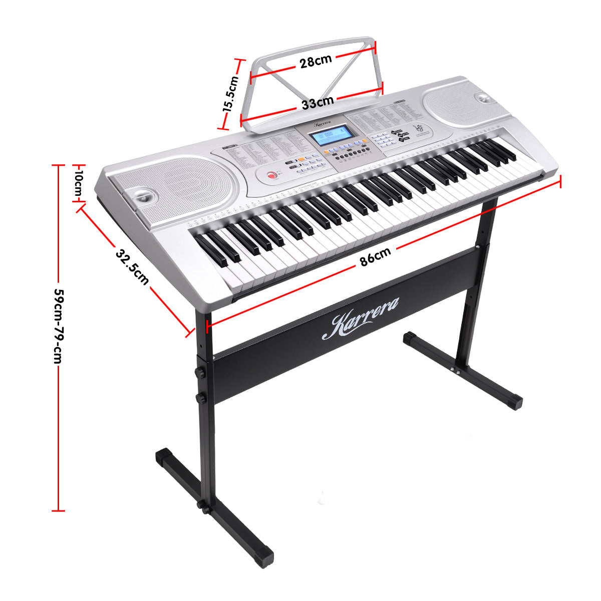 61 Keys Electronic Keyboard Piano with Stand - Silver